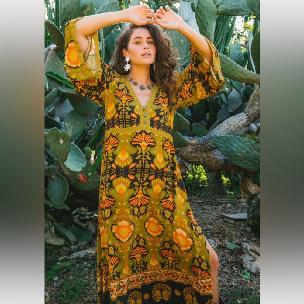 NINE LIVES BAZAAR EMPIRE DRESS COYOTE boho floral print Maxi Dress NWT XXL - Picture 5 of 15